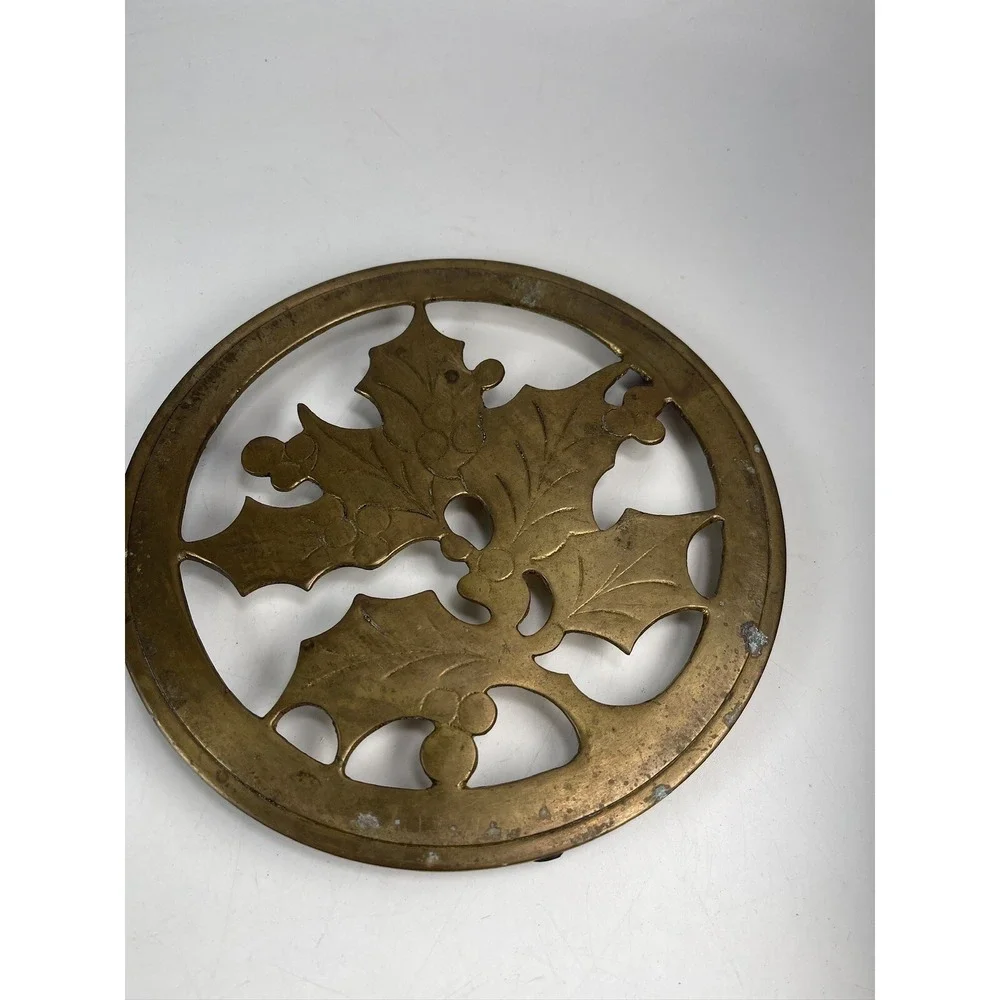 Vintage Brass holly trivet 7